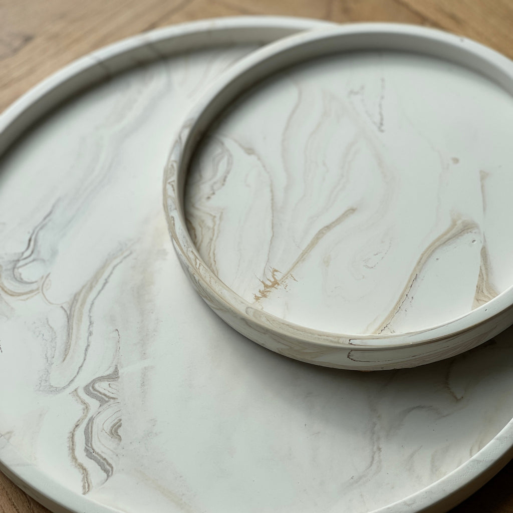Plateaux rond en jesmonite marbré beige 