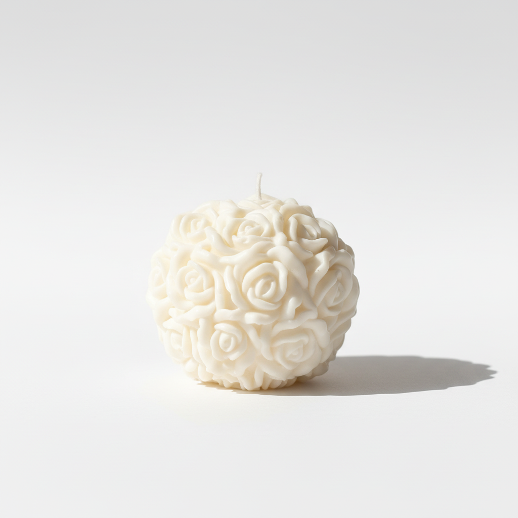 Marie-Alice bougie végétale décorative sphère avec des roses sculptées