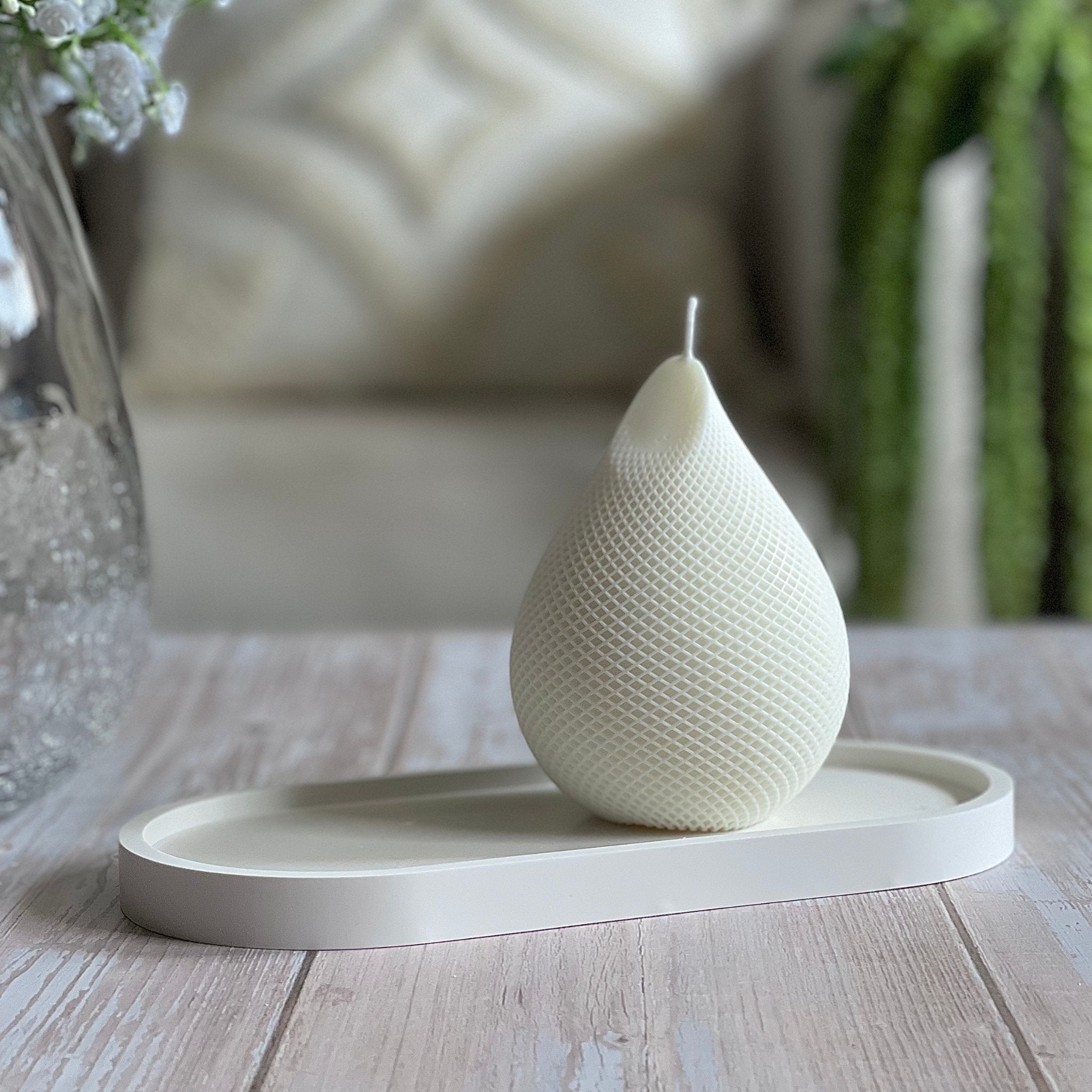 Yasmina - bougie décorative en cire de colza en forme de poire avec relief losange