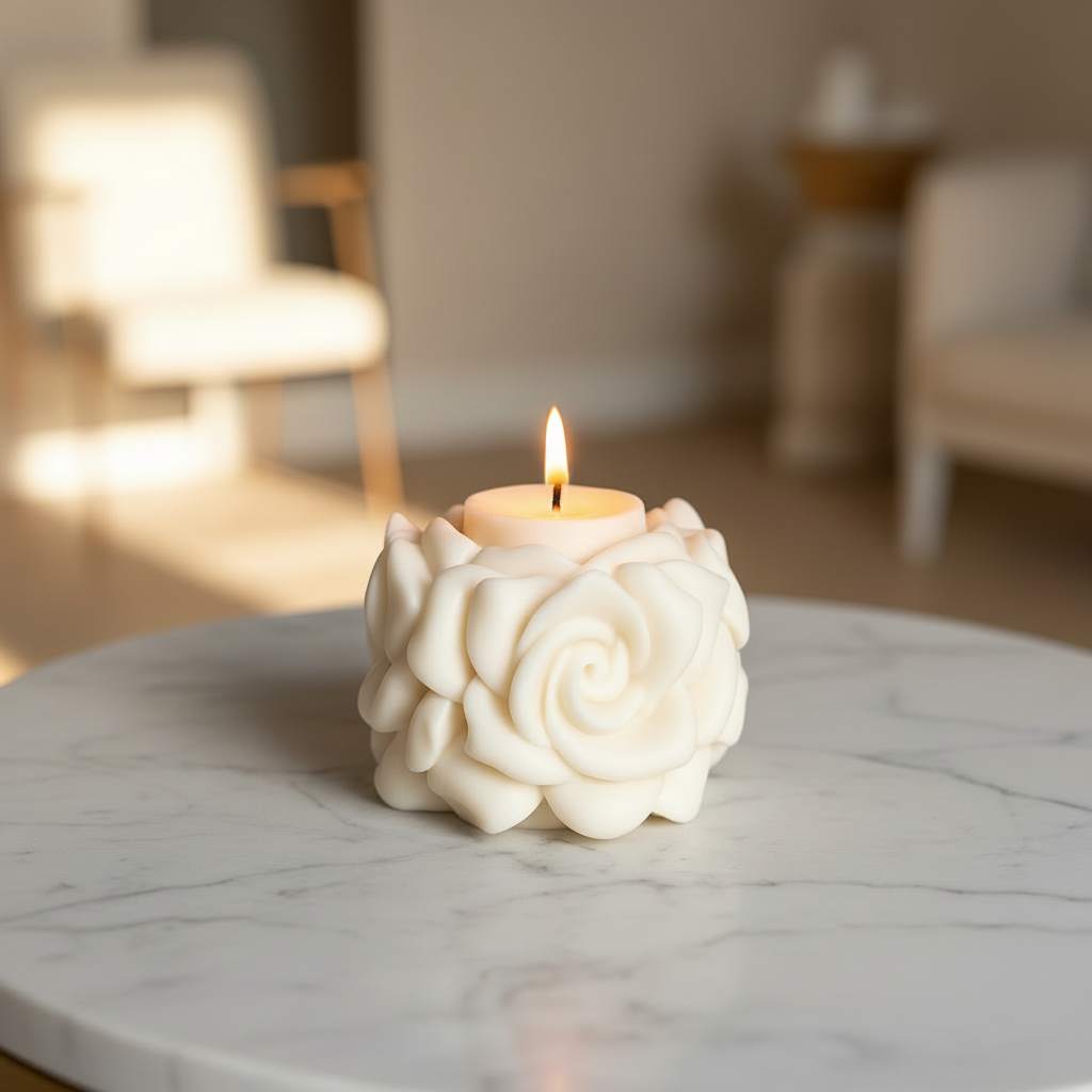 Léa bougie végétale décorative allumée – marbre épuré  